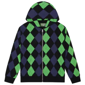 Derby Intarsia Zip Hoodie Green