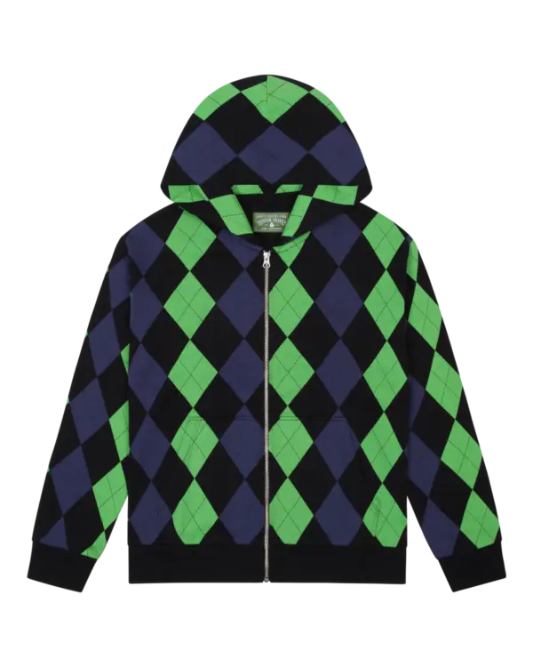 Derby Intarsia Zip Hoodie Green